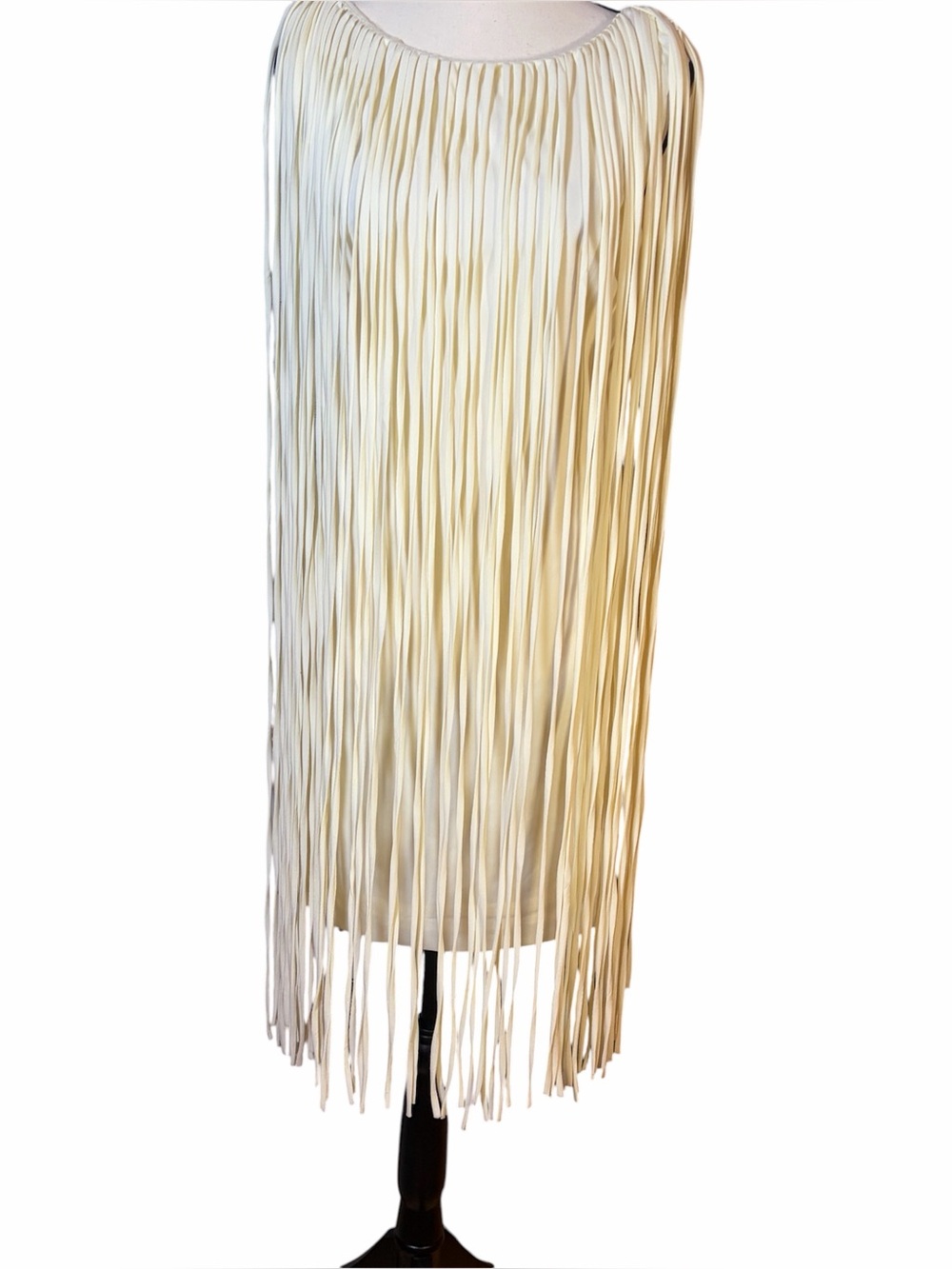 DEJAVU Fringe Sheath Dress White Ivory Round Neck Women’s Size Small Dramatic
